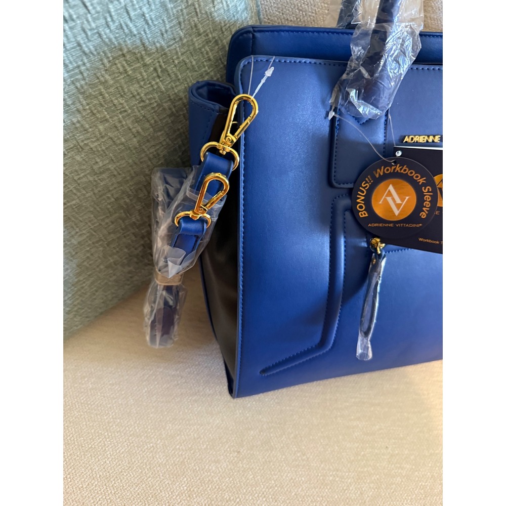 Adrienne Vittadini Tote Blue Black Gold Hardware New Business Travel Bag - Picture 9 of 13